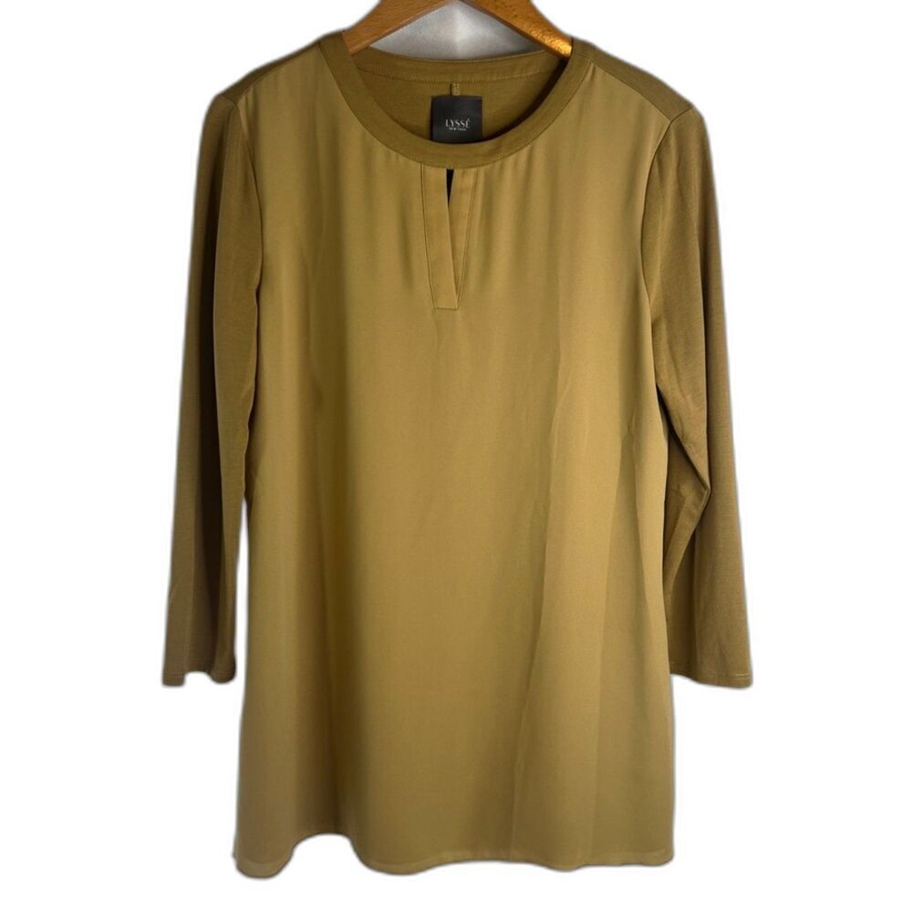Lysse' New York Mustard Neutral Two‎ Tone Soft Keyhole Pullover Tunic Top Sz SM